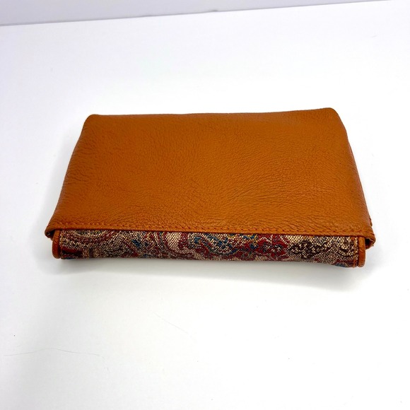 Vintage Tapestry Wallet Faux Brown Leather Complete‎ Set Kiss Clasp Coin Key Fob - Picture 8 of 10